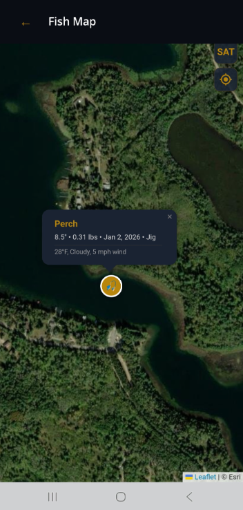 Interactive catch map with pins